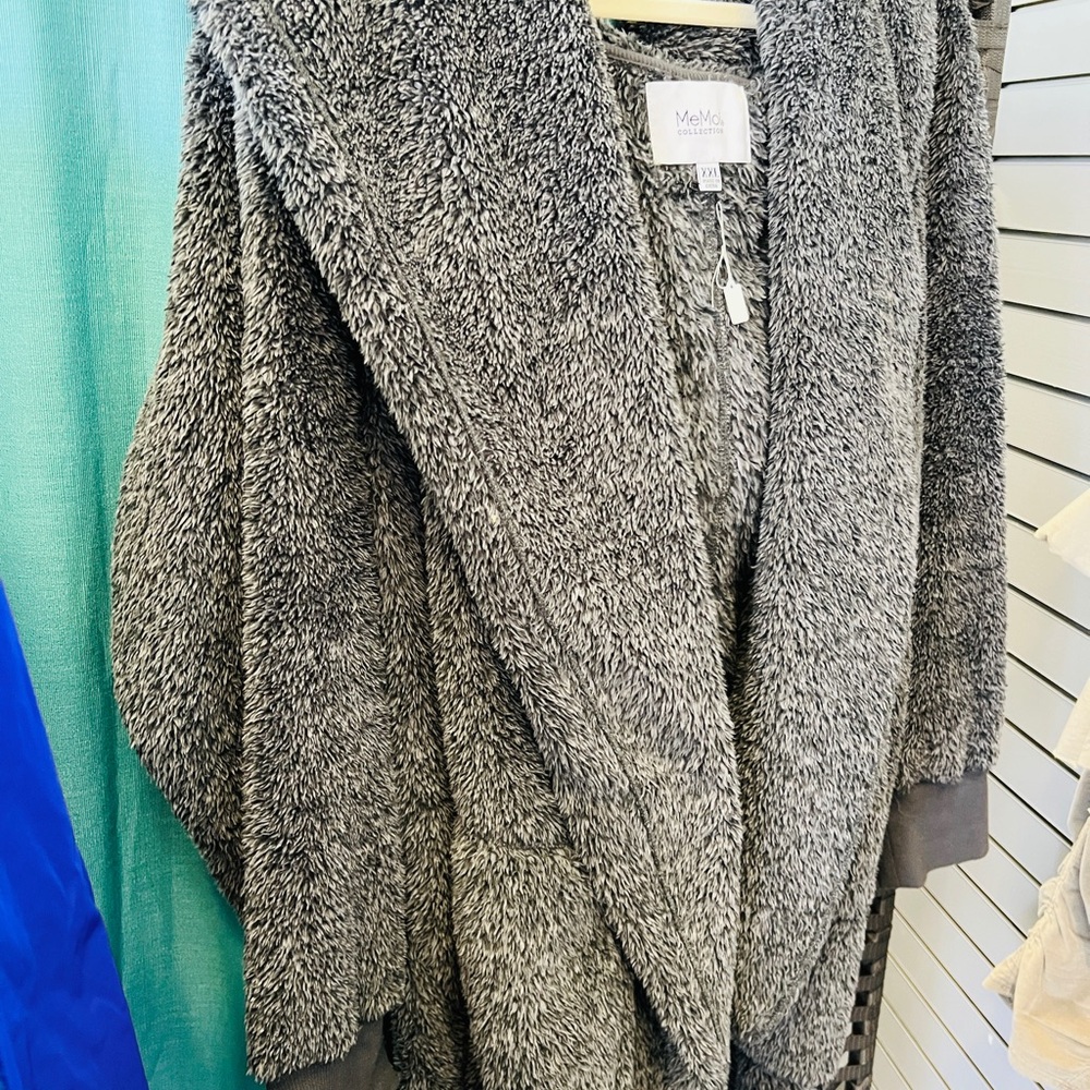 NWT Gray Fuzzy Hooded Cardigan